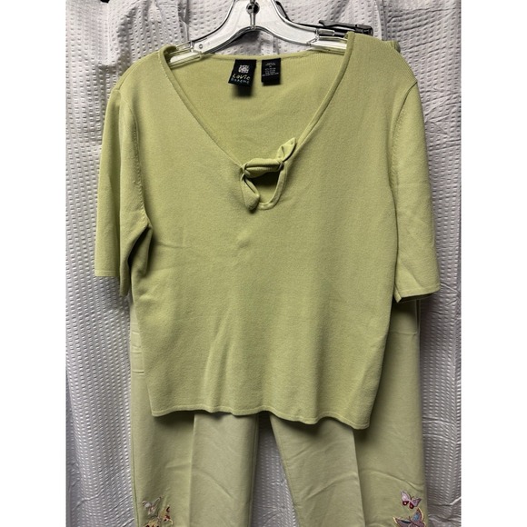 Lavie Boheme Lounge Travel 2p set Women's Medium Green Butterfly Embroidered Y2K - Picture 4 of 11